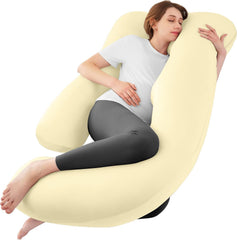 Sasttie U-shape pregnancy pillow supports shoulders and belly for comfortable sleep