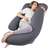 Sasttie u-shaped pregnancy pillow shows ergonomic design supporting shoulders and back for comfortable sleep.