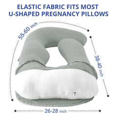 Sasttie 57-inch U-shaped pregnancy pillow cover close-up demonstrating secure stretch-fit.