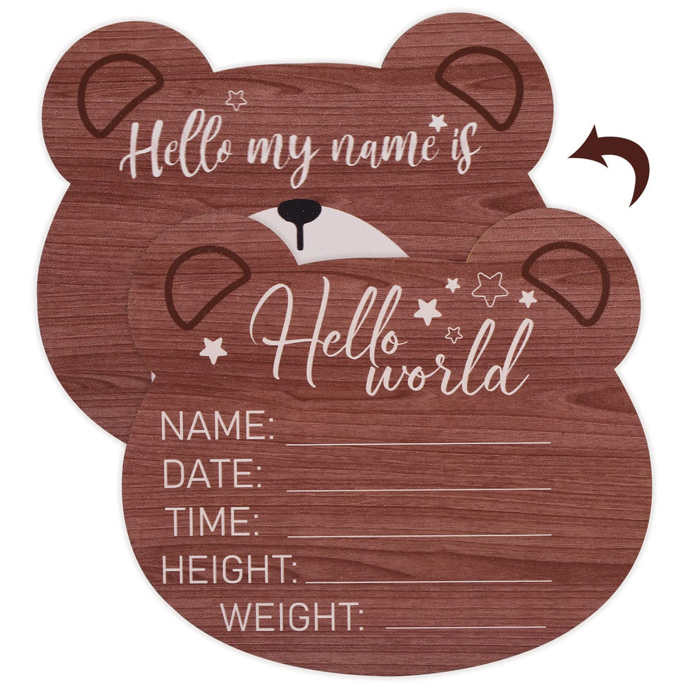 Savita wooden baby announcement plaque bear-front with smooth edges for safe newborn photos.