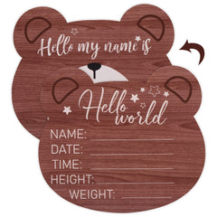 Savita wooden baby announcement plaque bear-front with smooth edges for safe newborn photos.