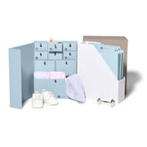 Savor I Baby Deluxe Box blue front view highlights durable acid-free keepsake storage