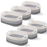 Sawysine six-pack cotton rope baskets in gray and white for versatile storage organization.
