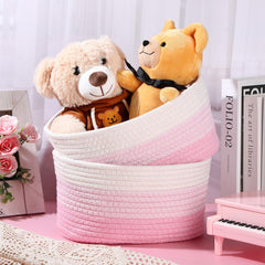 Sawysine cotton rope basket close-up reveals soft, durable texture for nursery organization.