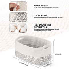 Sawysine six-piece rope basket set in white for living room organization.