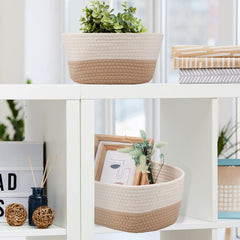 Sawysine rope basket living room decor demonstrates tidy, inviting spaces with practical multi-use storage