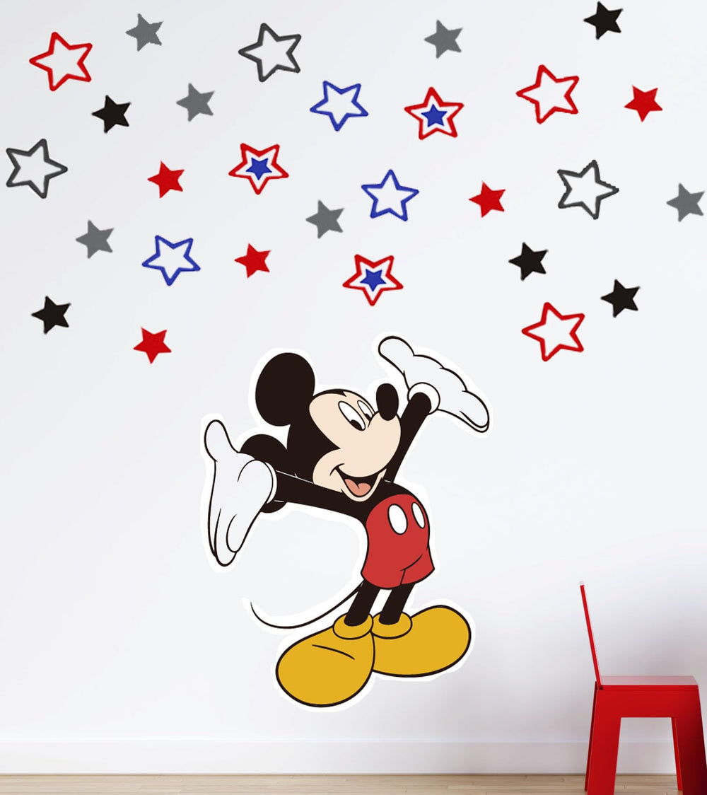 SchwartsCount mouse and stars wall decals on wall, playful cartoon scene, easy peel-and-stick decor for kids' room.