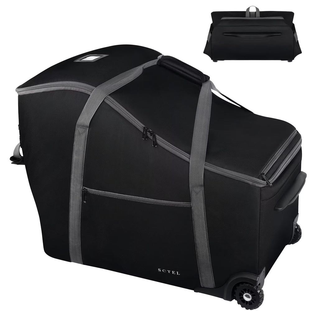 SCTEL infant car seat travel bag shows wide compatibility and protects seats during travel