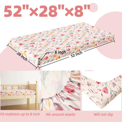 SDIII snug-fit elastic sheet stretched over standard crib mattress for secure placement.