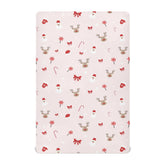 SDMKA Christmas pattern crib sheet 52x28 on mattress with snug elastic fit.