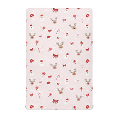 SDMKA Christmas pattern crib sheet 52x28 on mattress with snug elastic fit.
