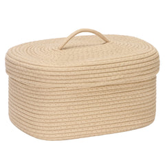 Sea Team oval cotton rope storage basket with lid keeping nursery clutter neatly organized.