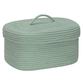 Sea Team oval cotton rope storage basket with lid front view for nursery organization