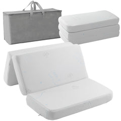 Seaaimea trifold crib mattress folded for compact storage and easy travel.