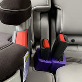 SEAT BELT EXTENDER PROS buckle booster front view shows elevated receptacle for easier buckling.