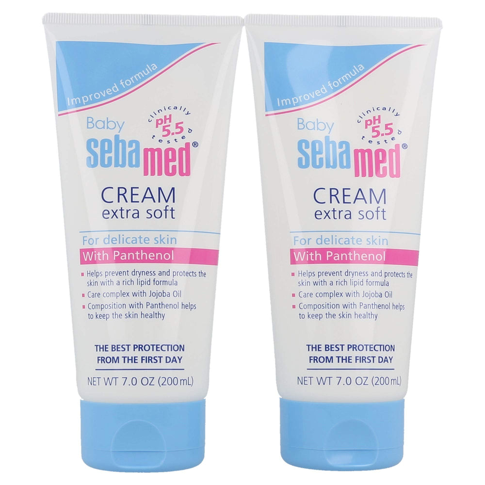 SEBAMED Baby Cream Extra Soft packaging highlights gentle daily skin care for sensitive infants.