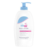 SEBAMED Baby Lotion bottle with pump enables easy daily moisturization.