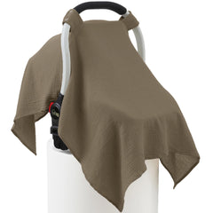 Seejoy car seat cover close-up shows soft muslin texture for baby comfort