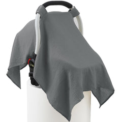 Seejoy muslin cotton car-seat cover gray with soft breathable fabric for baby comfort.