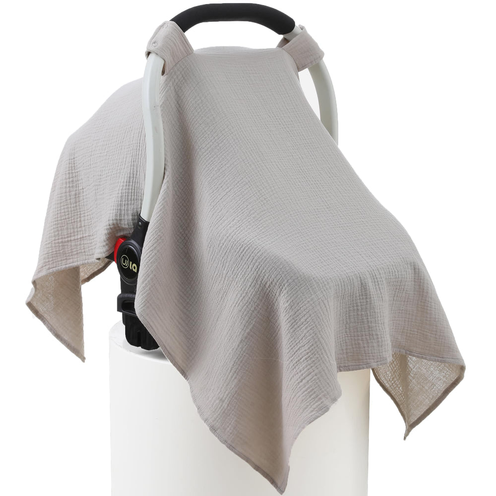 Seejoy muslin cotton car-seat cover shows soft breathable fabric for baby comfort