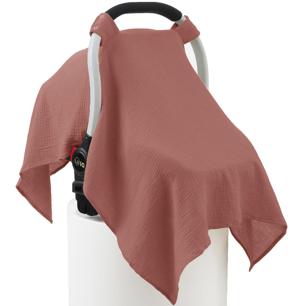 Seejoy muslin cotton car seat cover shows soft, breathable texture for baby comfort.
