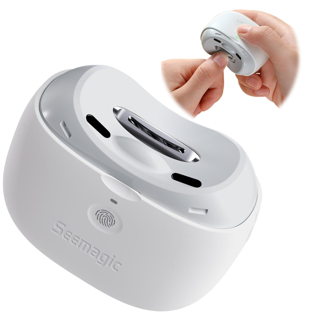 Seemagic electric nail clipper front view showing compact, portable design for home use