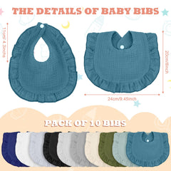 Seematn baby muslin bibs colors closeup; soft cotton absorbs drool for comfortable wear