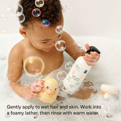 SEEN Baby fragrance-free cleanser in a bath scene for gentle cleansing
