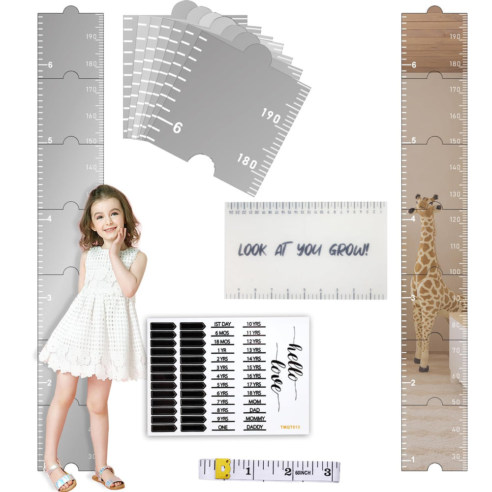 SEILETOO Growth Chart Mirror front view highlights height tracking on a kid-friendly wall.