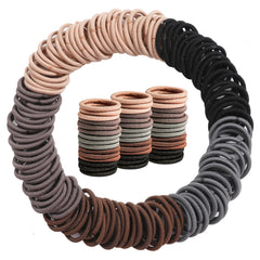 Seiolieliou 200pcs elastic hair ties pack in neutral colors for versatile kid hairstyles.