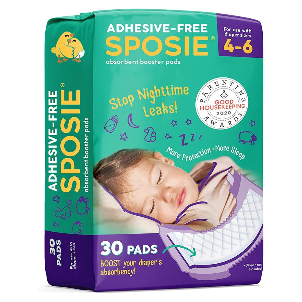 Select Kids Sposie booster pads packaging shows 30-count carton for overnight protection