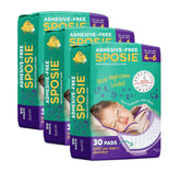 Select Kids Sposie Overnight Booster Pads packaging shows non-adhesive design for easy changes