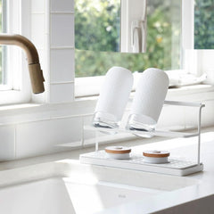Selegna over-sink bottle drying rack in white saves counter space for daily bottle drying
