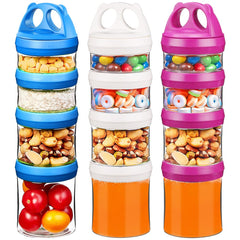 SELEWARE portable stackable snack containers in blue, red, and white for on-the-go snacking