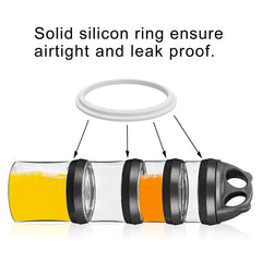 SELEWARE twist lock system shown securing jars for airtight, spill-free powder and drinks.