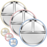 Semloo stainless steel kids plates with suction cups on a high chair tray for spill-free meals