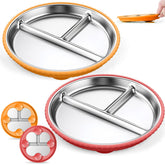 Semloo stainless steel kids plates with suction cups reduce spills on tables