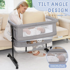 Semphis baby bassinet gray breathable mesh emphasizes airflow and baby visibility.