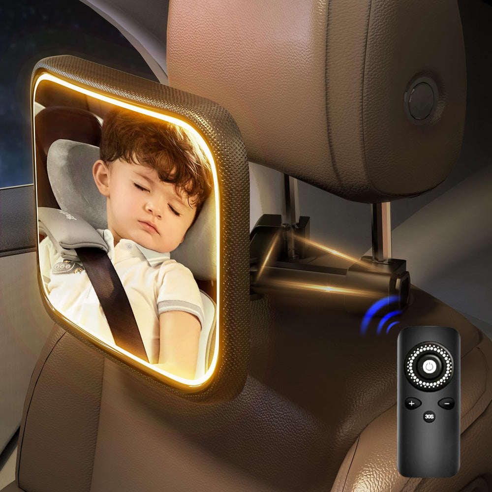 Semxnly baby car mirror with LED night light for gentle backseat visibility at night
