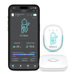 Sense-U Pro clips on a diaper to monitor breathing and movement cues for safer sleep.