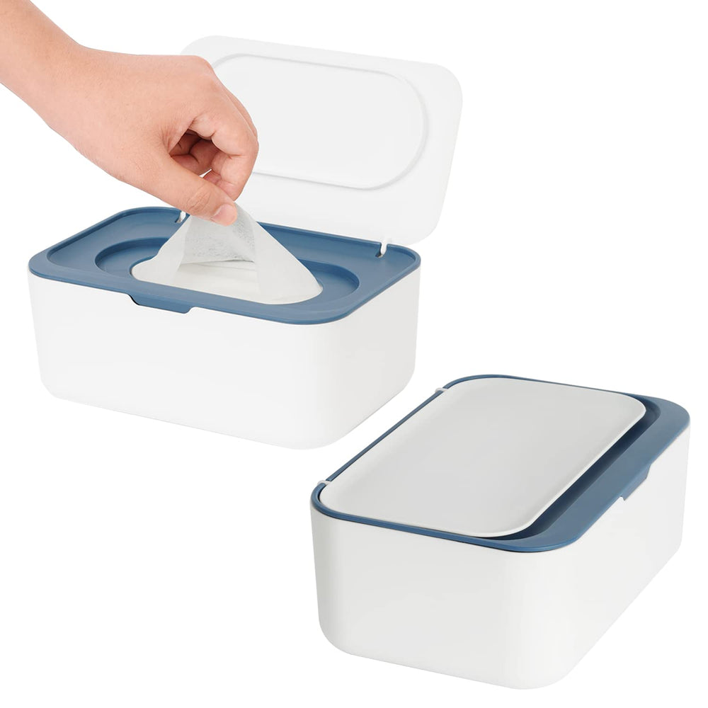 Seposeve 2-pack wipes dispenser blue front view shows compact design that keeps wipes fresh