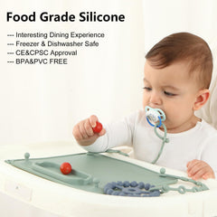 Seposeve placemat adheres firmly to smooth surfaces like high chairs or tables.