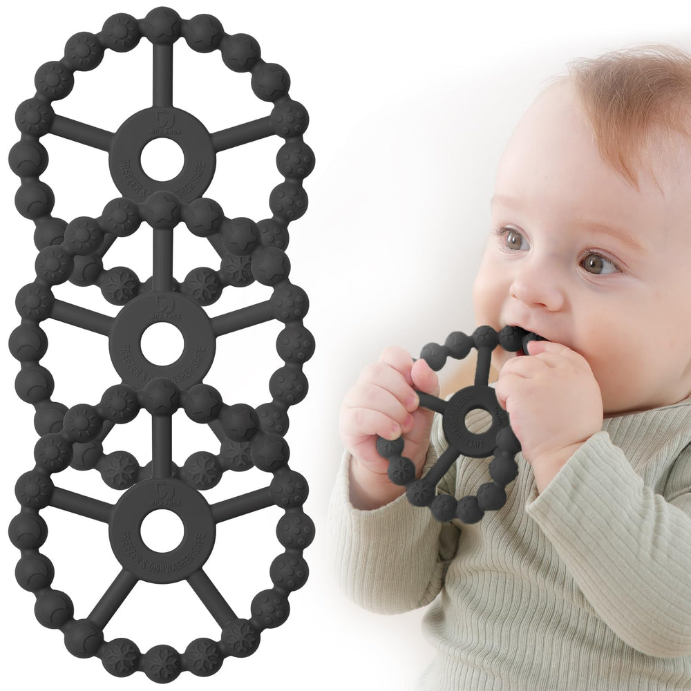 Seposeve ring teether 3-pack set with five textures for soothing baby gums