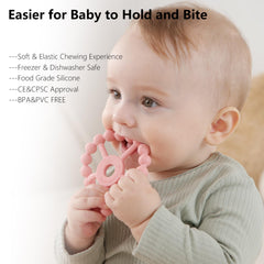 Seposeve ring teether snowflake texture cleans gums while teething.