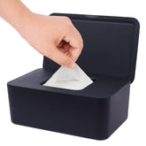 Seposeve wipes dispenser with dust-proof lid in black keeps wipes clean and ready.
