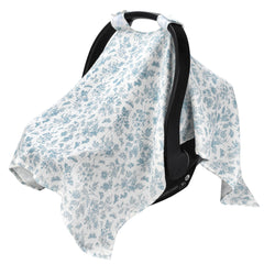 SERAPHY baby car seat cover in blue flowers offering full coverage and privacy.