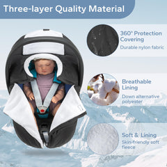 SERAPHY car seat cover highlights three-layer fabric shielding wind while staying breathable