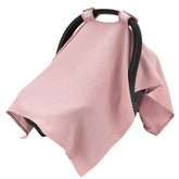 SERAPHY pink muslin car seat cover overview shows breathable protection.