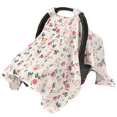 SERAPHY Rabbits muslin car seat cover shielding baby from sun and wind.