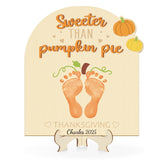 Sereliy baby's first Thanksgiving footprint sign with pumpkin layout for newborn photos